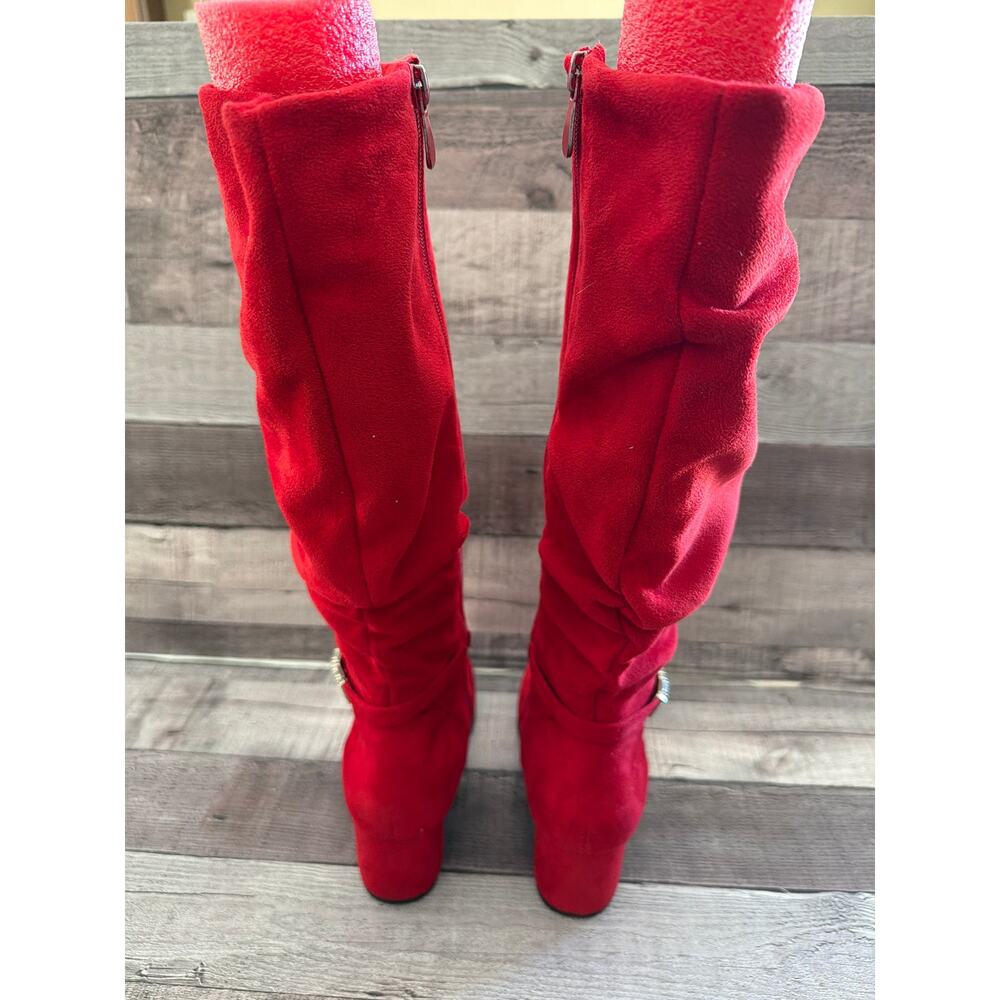 Dream Paris Jennifer-1 Red Tall Full Zip Silver Bling Boots Women’s 5.5 NIB Gift - Picture 5 of 10